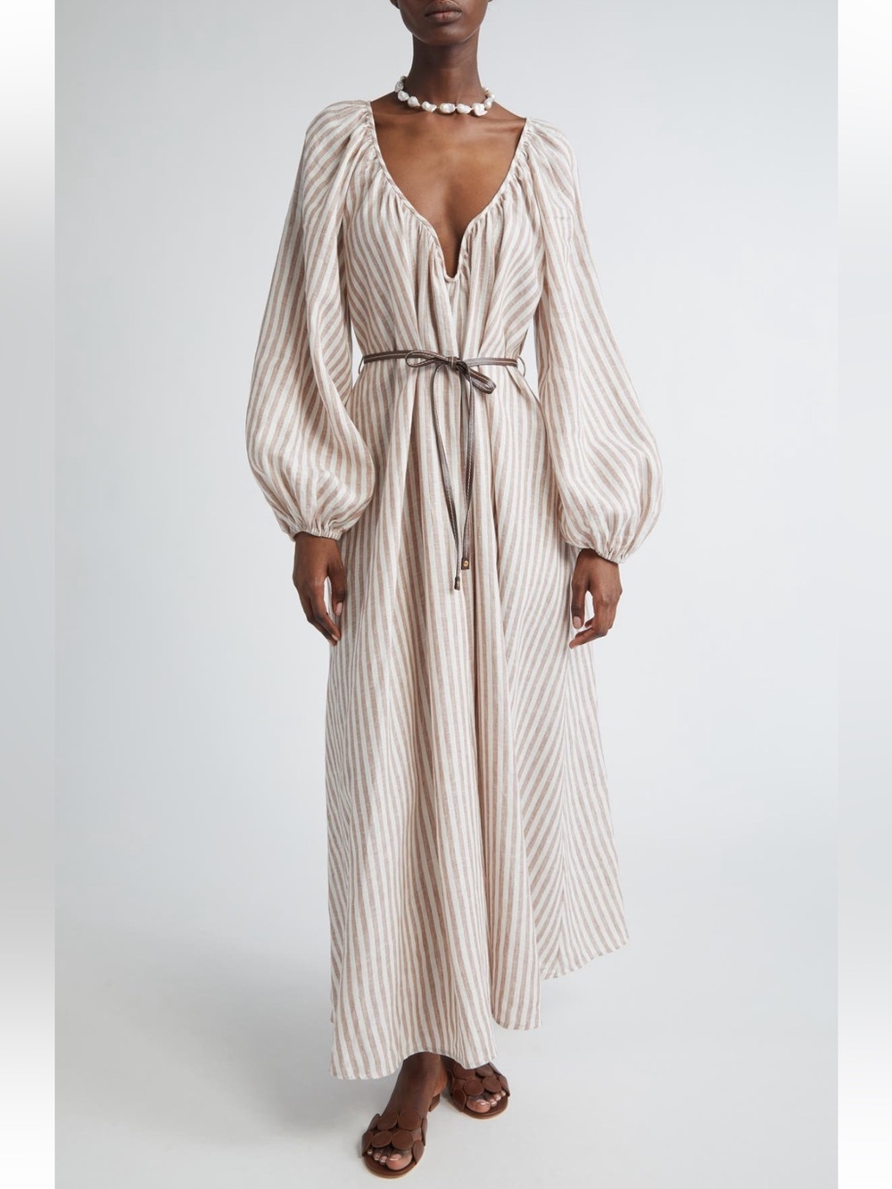 ZIMMERMANN Cascadian Stripe Long Sleeve Linen Maxi Dress
